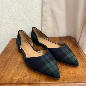 J. Crew Plaid D'Orsay Flats Blue Green Pointed Toe Check Oxford English Size 6‎